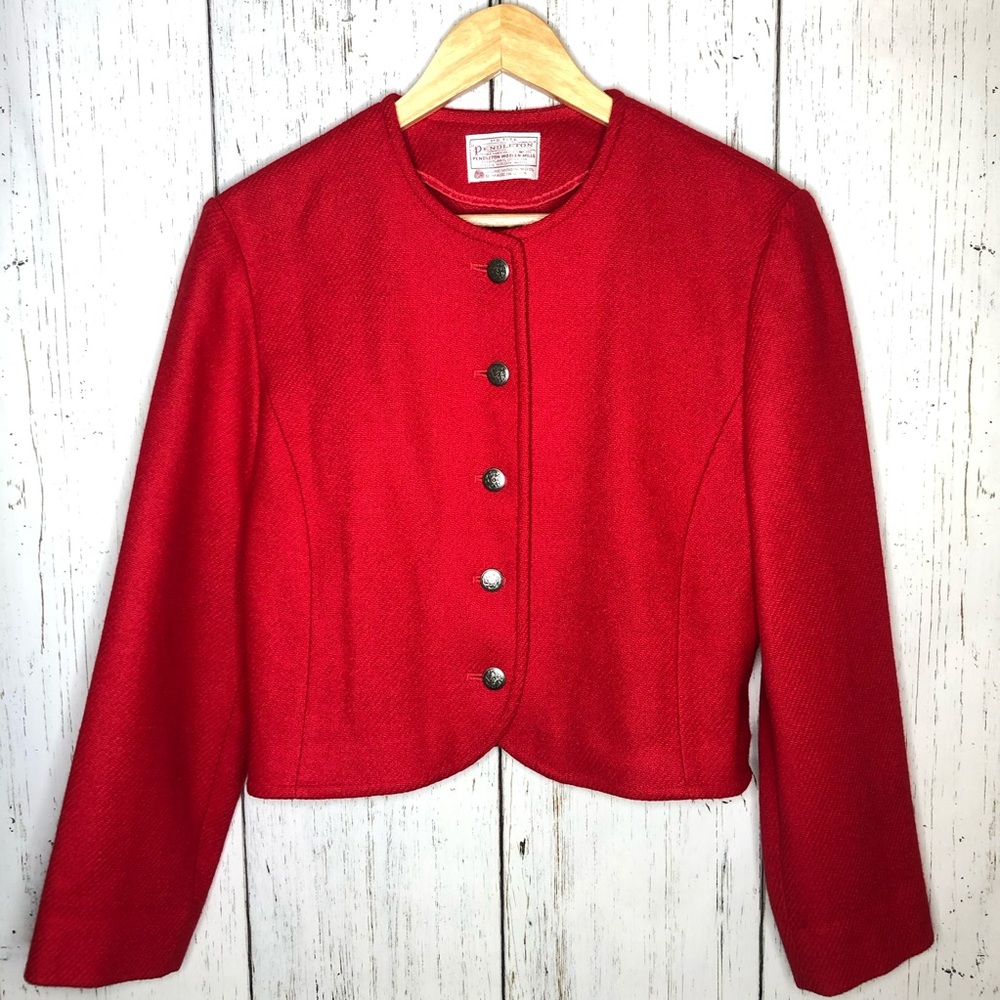 Pendleton Red 100% Virgin Wool Cropped Jacket - image 1